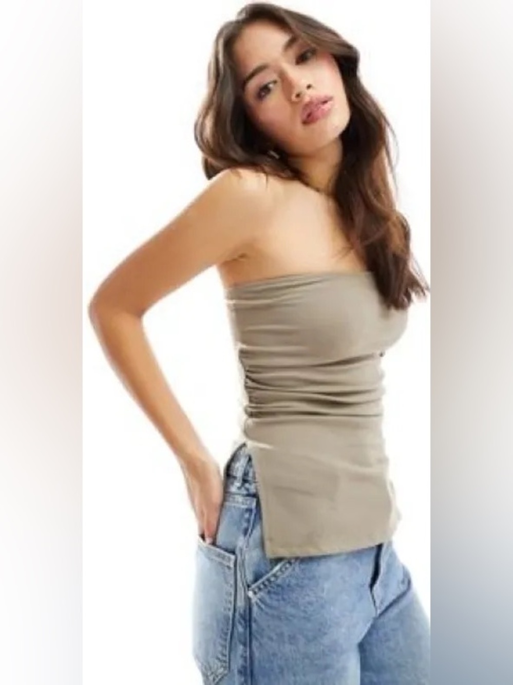 Bershka Taupe Strapless Tube Camisole